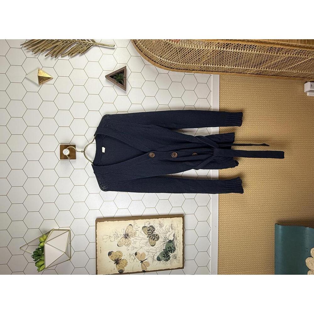 J.Crew Navy 100% Cotton Ribbed Wooden Button Cardigan - Size - Small